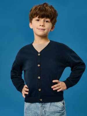 Sinsay - Bawełniany sweter z ozdobnymi guzikami - granatowy