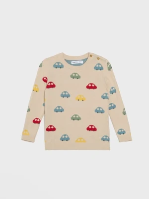 Sinsay - Bawełniany sweter ze wzorem - beżowy