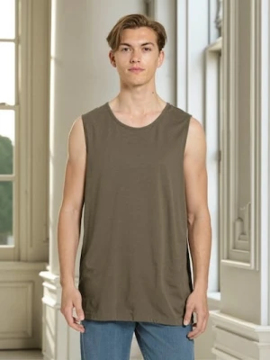 Sinsay - Bawełniany tank top basic - khaki