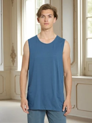 Sinsay - Bawełniany tank top basic - niebieski
