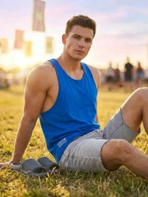 Sinsay - Bawełniany tank top sportowy z napisem - niebieski