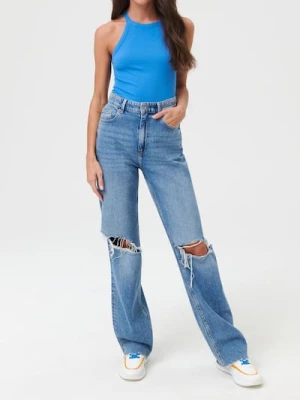 Sinsay - Bawełniany top halter - niebieski