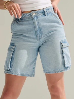 Sinsay - Bermudy jeansowe cargo - niebieski