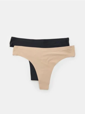Sinsay - Bezszwowe majtki stringi 2 pack - kremowy