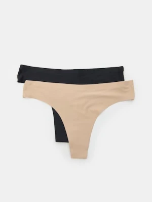 Sinsay - Bezszwowe majtki stringi 2 pack - kremowy