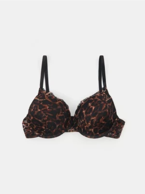 Sinsay - Biustonosz push-up z koronką w panterkę - brązowy