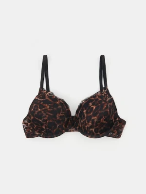 Sinsay - Biustonosz push-up z koronką w panterkę - brązowy