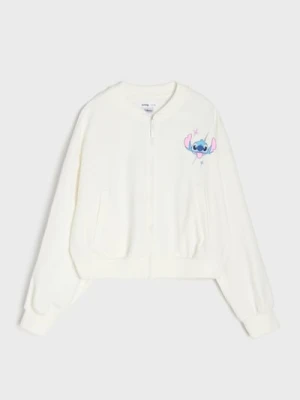 Sinsay - Bluza bomberka z nadrukiem na plecach Stitch - kremowy
