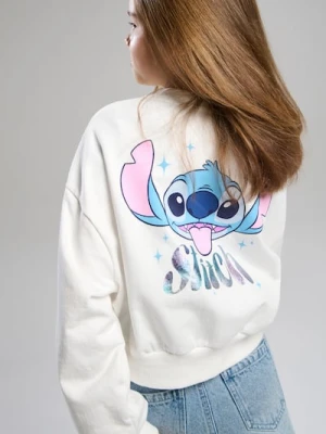Sinsay - Bluza bomberka z nadrukiem na plecach Stitch - kremowy