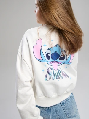 Sinsay - Bluza bomberka z nadrukiem na plecach Stitch - kremowy