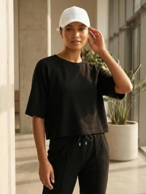 Zdjęcie produktu Sinsay - Bluza comfort soft touch z krótkim rękawem z domieszką wiskozy - czarny
