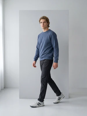 Sinsay - Bluza crewneck basic z domieszką bawełny - granatowy