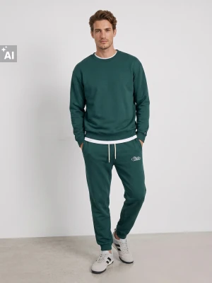 Sinsay - Bluza crewneck basic z domieszką bawełny - zielony
