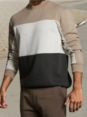 Sinsay - Bluza crewneck color-block - brązowy