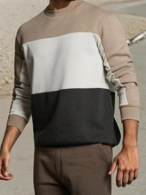 Sinsay - Bluza crewneck color-block - brązowy