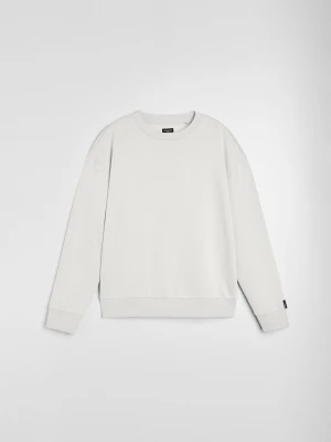 Sinsay - Bluza crewneck comfort fit z domieszką bawełny - kremowy