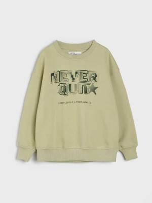 Sinsay - Bluza crewneck loose z nadrukiem - zielony