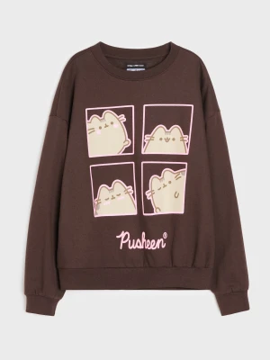 Sinsay - Bluza crewneck oversize z nadrukiem Pusheen - brązowy