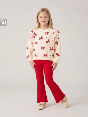 Sinsay - Bluza crewneck z bawełną i motywem kokard - kremowy