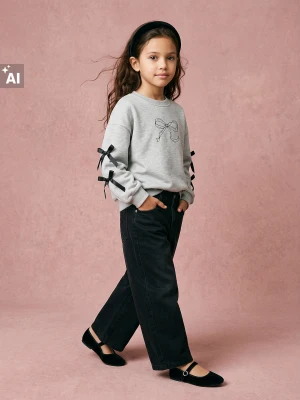 Sinsay - Bluza crewneck z bawełną i motywem kokard - szary