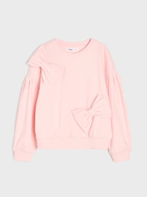 Sinsay - Bluza crewneck z bawełną i ozdobną aplikacją - różowy