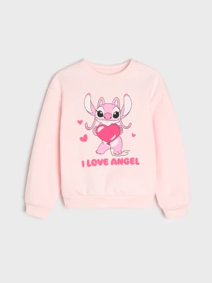 Sinsay - Bluza crewneck z bawełną Stitch - różowy