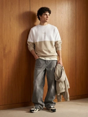 Sinsay - Bluza crewneck z domieszką bawełny - biały