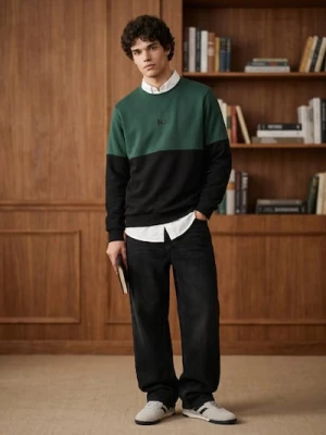 Sinsay - Bluza crewneck z domieszką bawełny - zielony