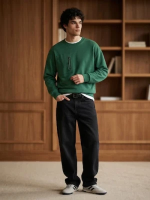 Sinsay - Bluza crewneck z domieszką bawełny - zielony