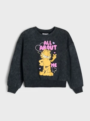 Sinsay - Bluza crewneck z efektem sprania z nadrukiem Garfield - czarny