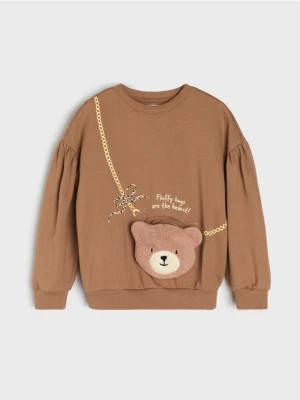 Sinsay - Bluza crewneck z elementami 3D - brązowy
