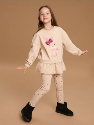 Sinsay - Bluza crewneck z falbanami - beżowy