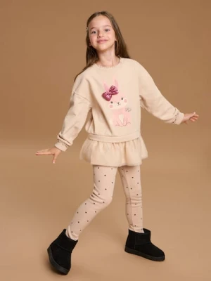 Sinsay - Bluza crewneck z falbanami - beżowy