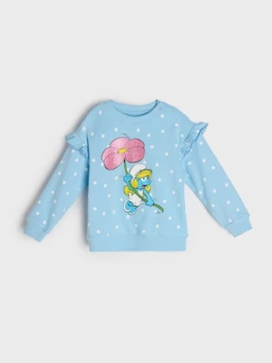 Sinsay - Bluza crewneck z falbanami The Smurfs - niebieski