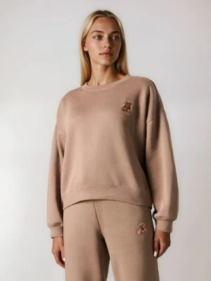 Sinsay - Bluza crewneck z haftem - brązowy