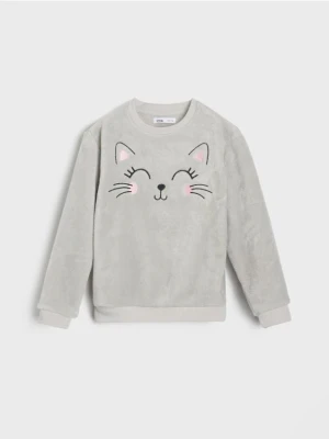 Sinsay - Bluza crewneck z haftem - szary