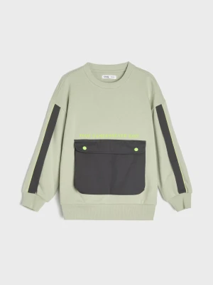 Sinsay - Bluza crewneck z kieszenią typu kangurka - zielony