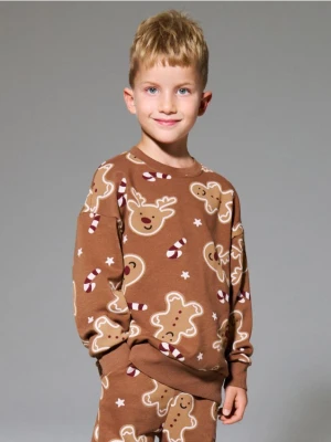 Sinsay - Bluza crewneck z motywem świątecznym - brązowy