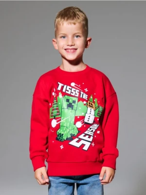 Sinsay - Bluza crewneck z motywem świątecznym Minecraft - czerwony