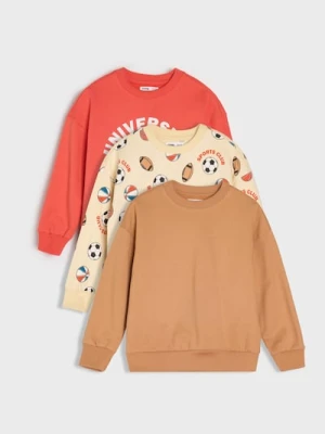 Sinsay - Bluza crewneck z nadrukiem 3 pack - czerwony