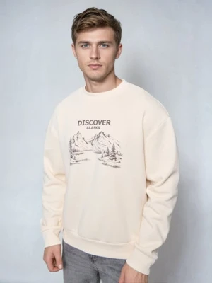 Sinsay - Bluza crewneck z nadrukiem - beżowy