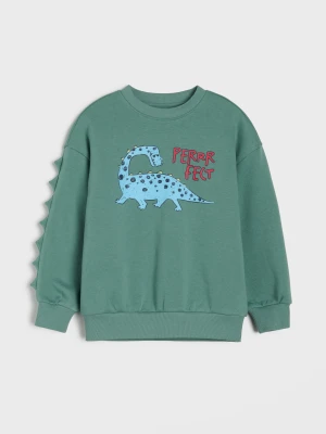 Sinsay - Bluza crewneck z nadrukiem dinozaura - zielony