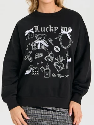 Zdjęcie produktu Sinsay - Bluza crewneck z nadrukiem i kokardami - czarny