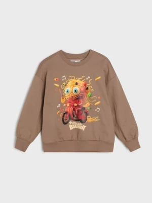 Sinsay - Bluza crewneck z nadrukiem Italian Brainrot Skifidol - brązowy