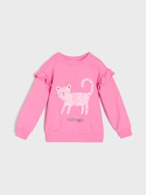 Sinsay - Bluza crewneck z nadrukiem kota - różowy