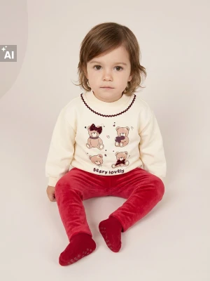 Sinsay - Bluza crewneck z nadrukiem misia i z bawełną - kremowy