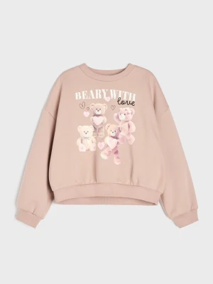 Sinsay - Bluza crewneck z nadrukiem w misie - fioletowy