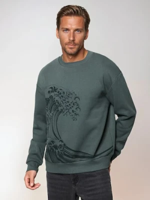 Sinsay - Bluza crewneck z nadrukiem - zielony