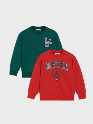 Sinsay - Bluza crewneck z napisem 2 pack - czerwony