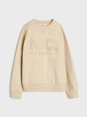 Sinsay - Bluza crewneck z napisem - beżowy